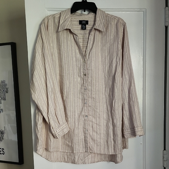 Jones New York Tops - Jones New York 100% Linen Striped Long Sleeved Button Down Top